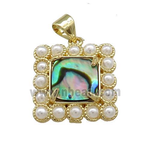Copper Square Pendant Pave Abalone Shell Pearlized Resin Gold Plated