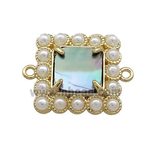 Copper Square Connector Pave Gray Abalone Shell Pearlized Resin Gold Plated
