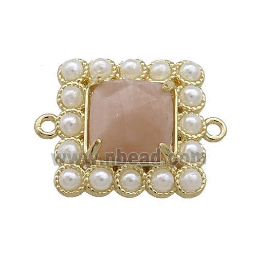 Copper Square Connector Pave Peach Sunstone Pearlized Resin Gold Plated