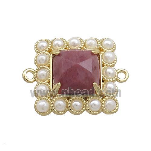 Copper Square Connector Pave Pink Wood Lace Jasper Pearlized Resin Gold Plated