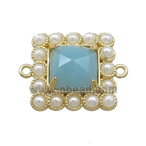 Copper Square Connector Pave Amazonite Pearlized Resin Gold Plated