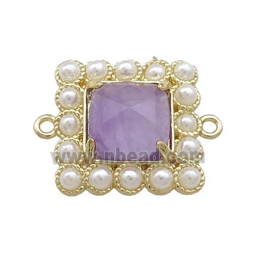 Copper Square Connector Pave Amethyst Pearlized Resin Gold Plated