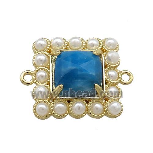 Copper Square Connector Pave Apatite Pearlized Resin Gold Plated
