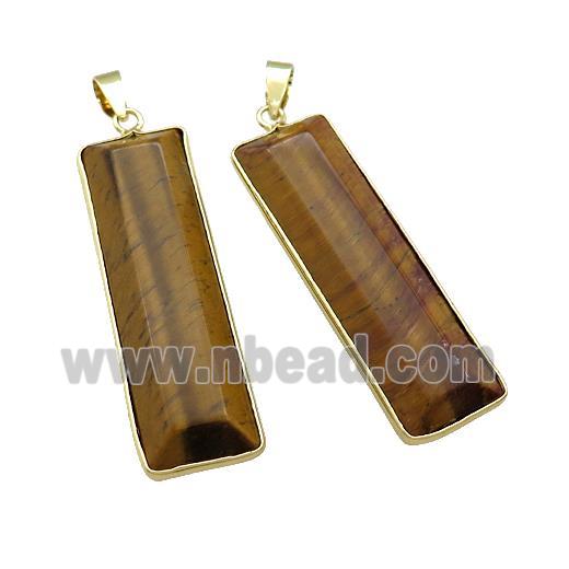 Natural Tiger Eye Stone Rectangle Pendant Gold Plated