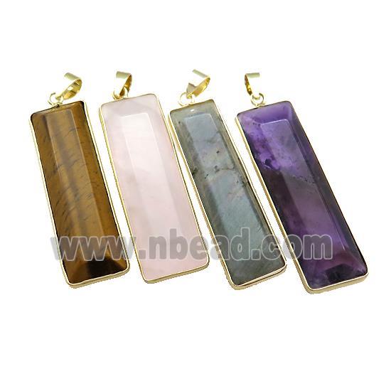 Natural Gemstone Rectangle Pendant Gold Plated Mixed
