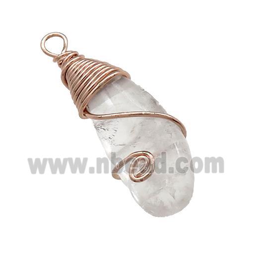 Natural Clear Quartz Teardrop Pendant Copper Wire Wrapped Rose Gold