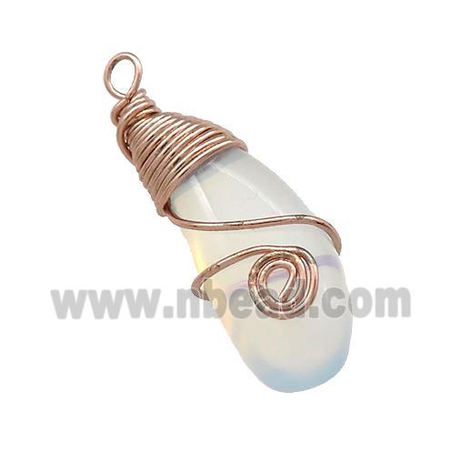 White Opalite Teardrop Pendant Copper Wire Wrapped Rose Gold