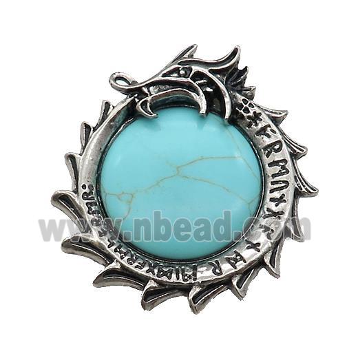 Alloy Dragon Charms Pendant Pave Blue Synthetic Turquoise Antique Silver