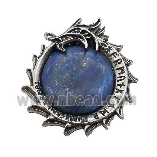 Alloy Dragon Charms Pendant Pave Lapis Lazuli Antique Silver