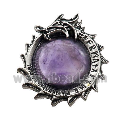 Alloy Dragon Charms Pendant Pave Purple Amethyst Antique Silver