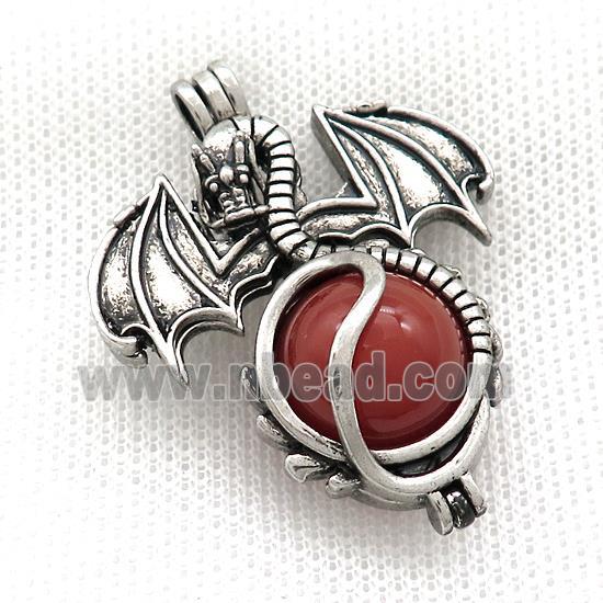 Alloy Dragon Charms Pendant Pave Red Agate Antique Silver