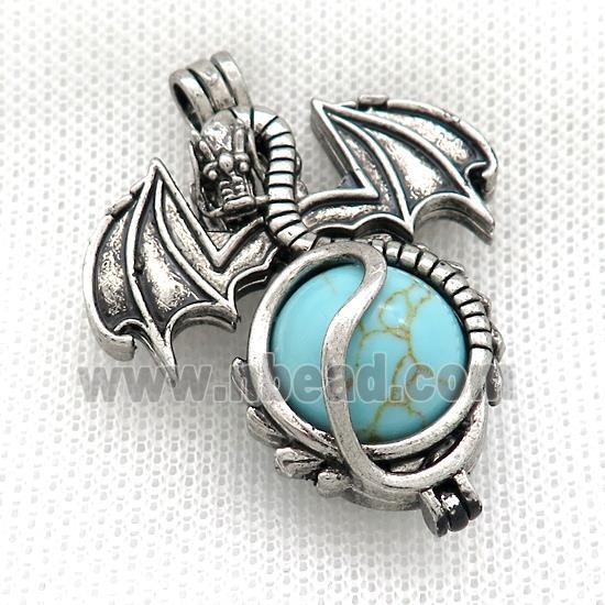 Alloy Dragon Charms Pendant Blue Synthetic Turquoise Quartz Antique Silver