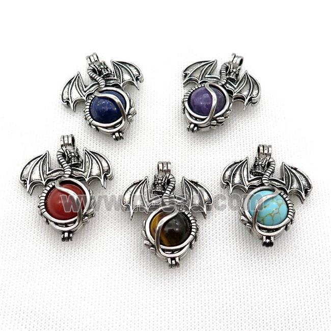 Alloy Dragon Charms Pendant Pave Gemstone Antique Silver Mixed
