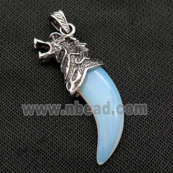 Alloy Wolf Pendant Pave White Opalite Antique Silver