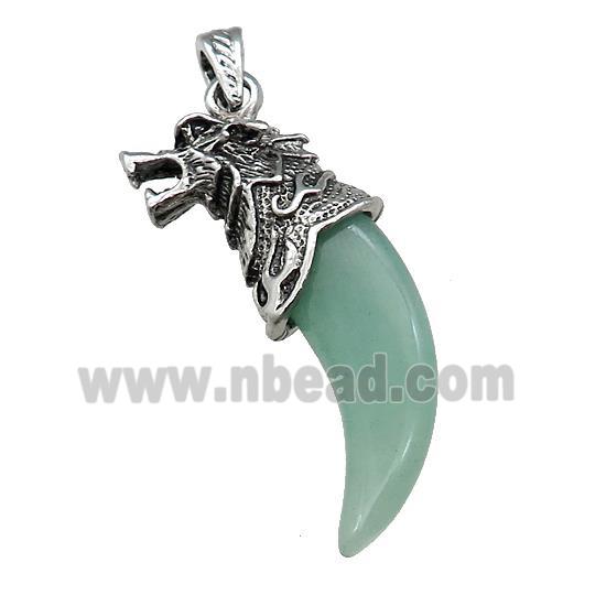 Alloy Wolf Pendant Pave Green Aventurine Antique Silver