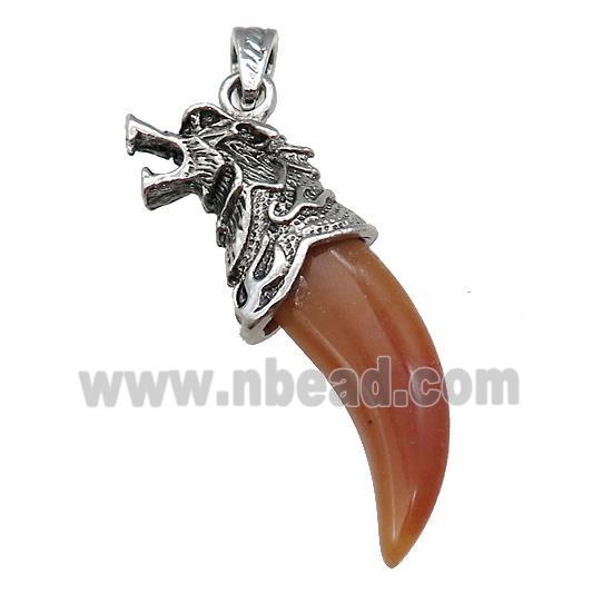 Alloy Wolf Pendant Pave Red Agate Antique Silver