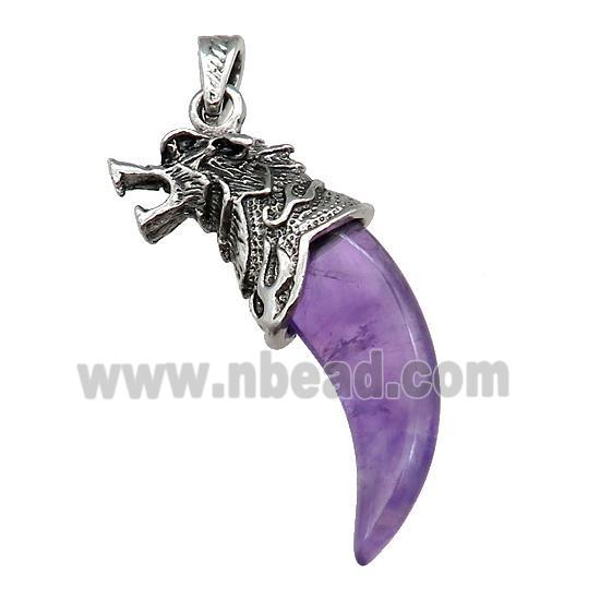 Alloy Wolf Pendant Pave Purple Amethyst Antique Silver
