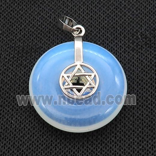 White Opalite Donut Pendant With Alloy David Star