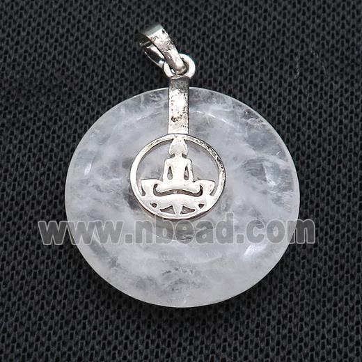 Natural Clear Quartz Donut Pendant With Alloy Buddha OM