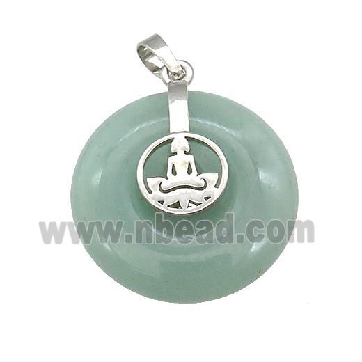 Natural Green Aventurine Donut Pendant With Alloy Buddha OM