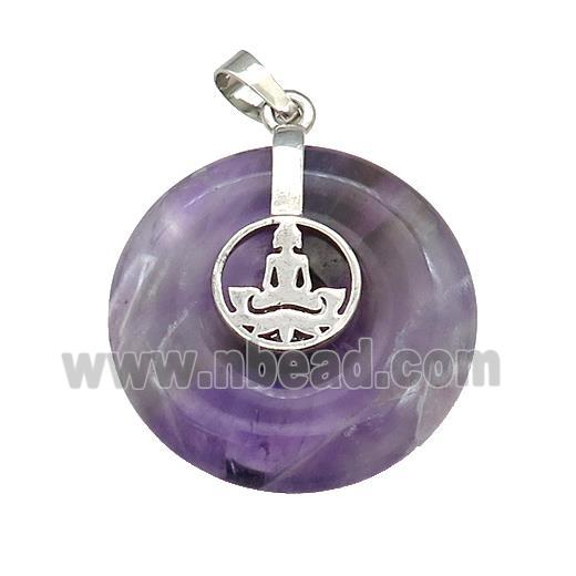 Natural Purple Amethyst Donut Pendant With Alloy Buddha OM