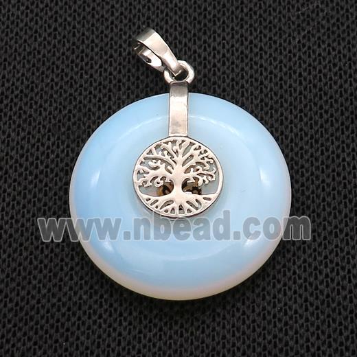 White Opalite Donut Pendant With Alloy Tree Of Life