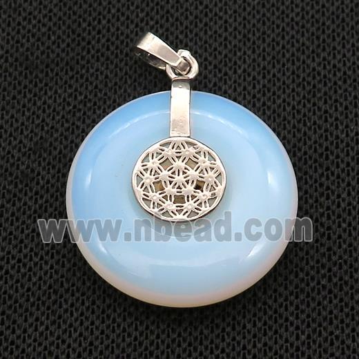 White Opalite Donut Pendant With Alloy Flower Of Life