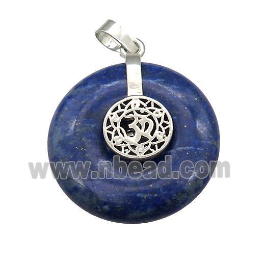 Natural Blue Lapis Lazuli Donut Pendant With Alloy Chakra OM Symbol