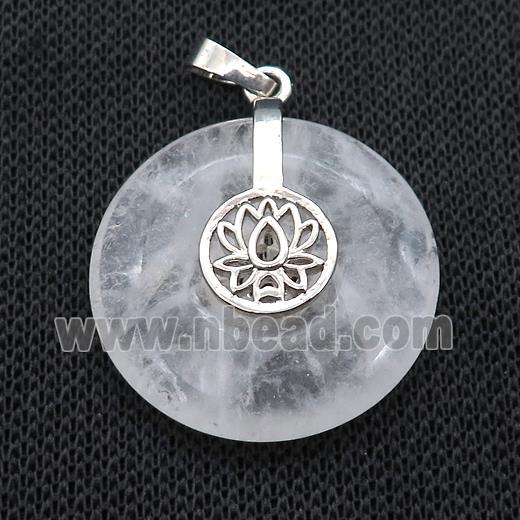 Natural Clear Quartz Donut Pendant With Alloy Buddhist Lotus
