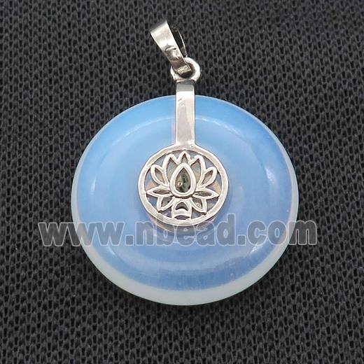 White Opalite Donut Pendant With Alloy Buddhist Lotus