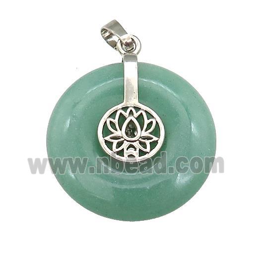 Natural Green Aventurine Donut Pendant With Alloy Buddhist Lotus