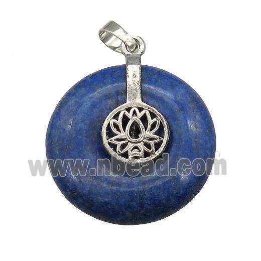 Natural Blue Lapis Lazuli Donut Pendant With Alloy Buddhist Lotus