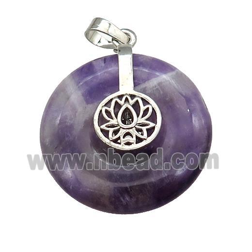 Natural Purple Amethyst Donut Pendant With Alloy Buddhist Lotus