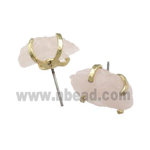 Pink Rose Quartz Stud Earring Copper Gold Plated