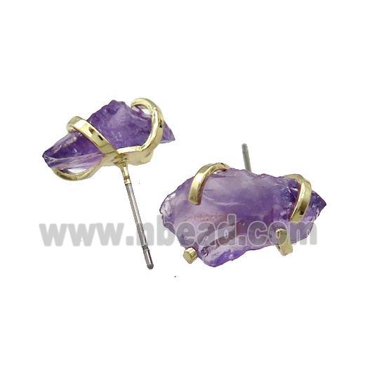 Purple Amethyst Stud Earring Copper Gold Plated