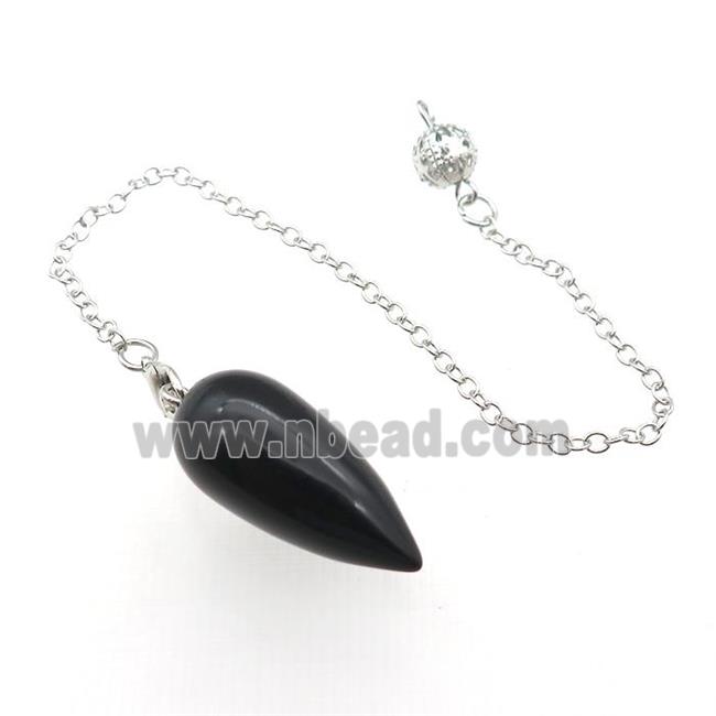 Black Obsidian Pendulum Pendant With Alloy Chain Platinum Plated