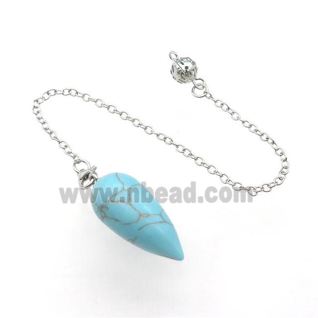Blue Synthetic Turquoise Pendulum Pendant With Alloy Chain Platinum Plated