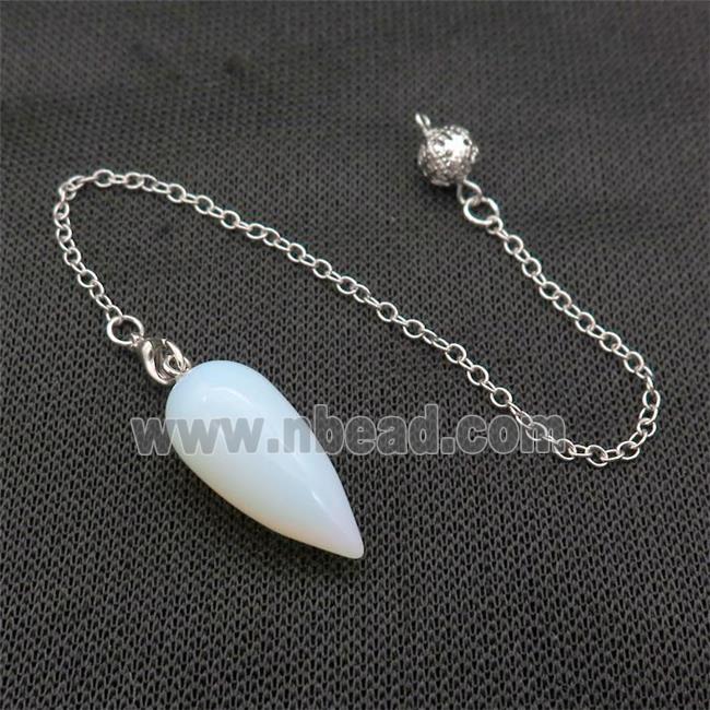 White Opalite Pendulum Pendant With Alloy Chain Platinum Plated