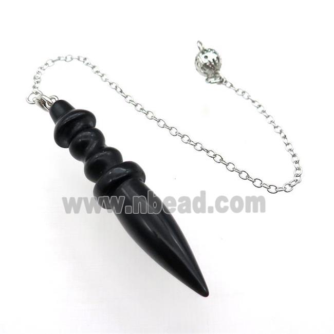 Black Obsidian Pendulum Pendant With Alloy Chain Platinum Plated