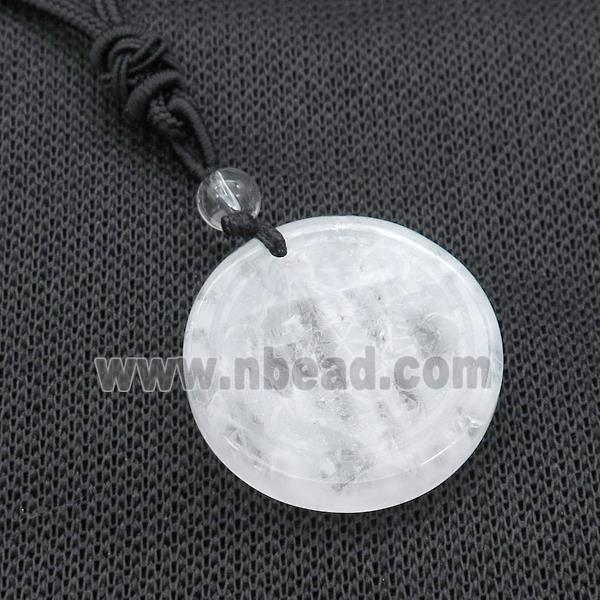 Clear Quartz Circle Chakra Necklace Black Nylon Rope Cord