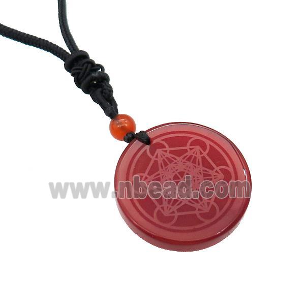 Red Agate Circle Chakra Necklace Black Nylon Rope Cord