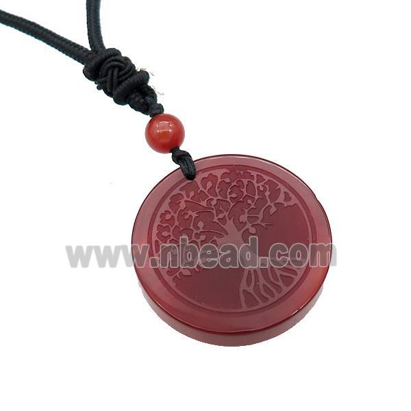 Red Agate Circle Necklace Tree Of Life Black Nylon Rope Cord