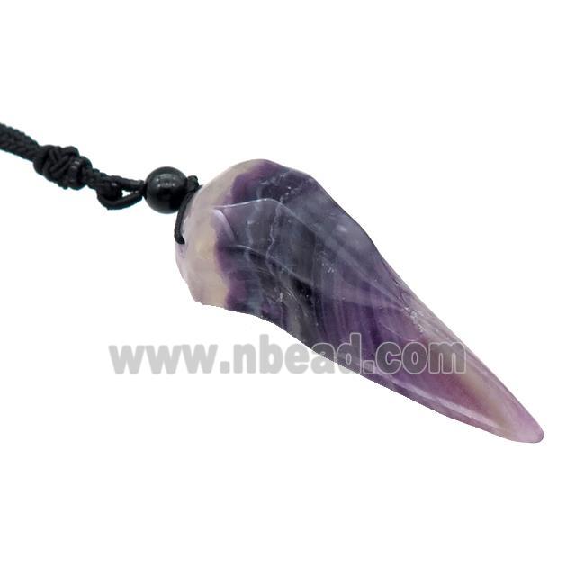 Purple Fluorite Crow Skull Necklace Birds Black Nylon Rope Cord