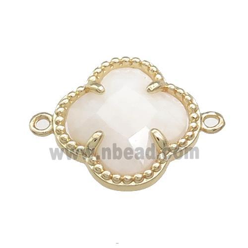 White Moonstone Clover Connector Gold Plated