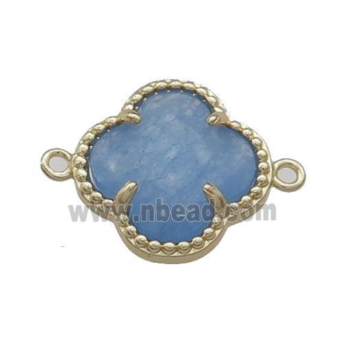 Jade Clover Connector Blue Dye Gold Plated