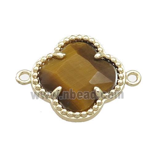 Tiger Eye Stone Clover Connector Gold Plated
