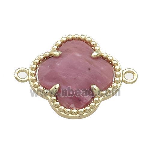 Pink Wood Lace Jasper Clover Connector Gold Plated