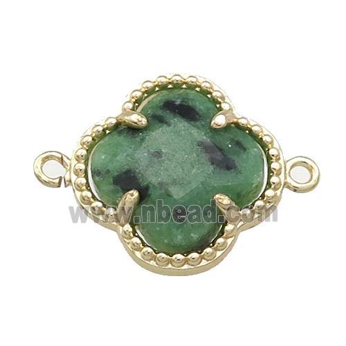 Green Zoisite Clover Connector Gold Plated