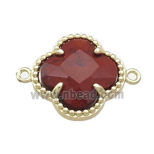 Red Jasper Clover Connector Gold Plated