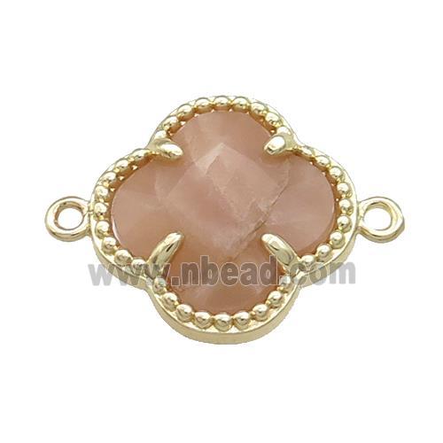 Peach Sunstone Clover Connector Gold Plated